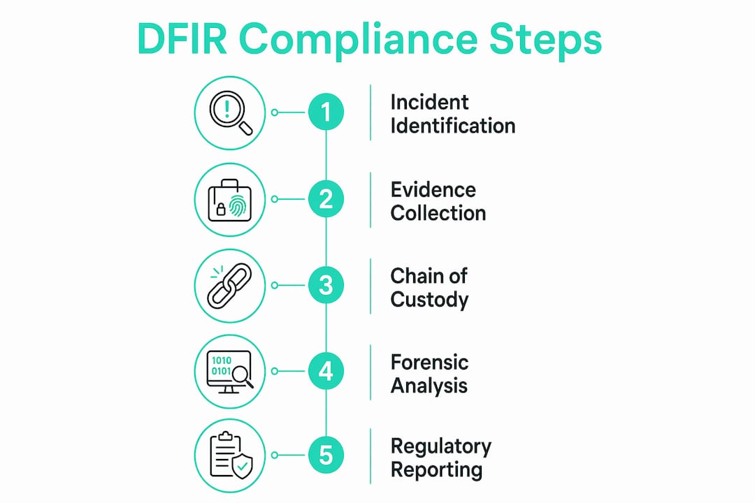Infographic illustrating stages of DFIR compliance investigation