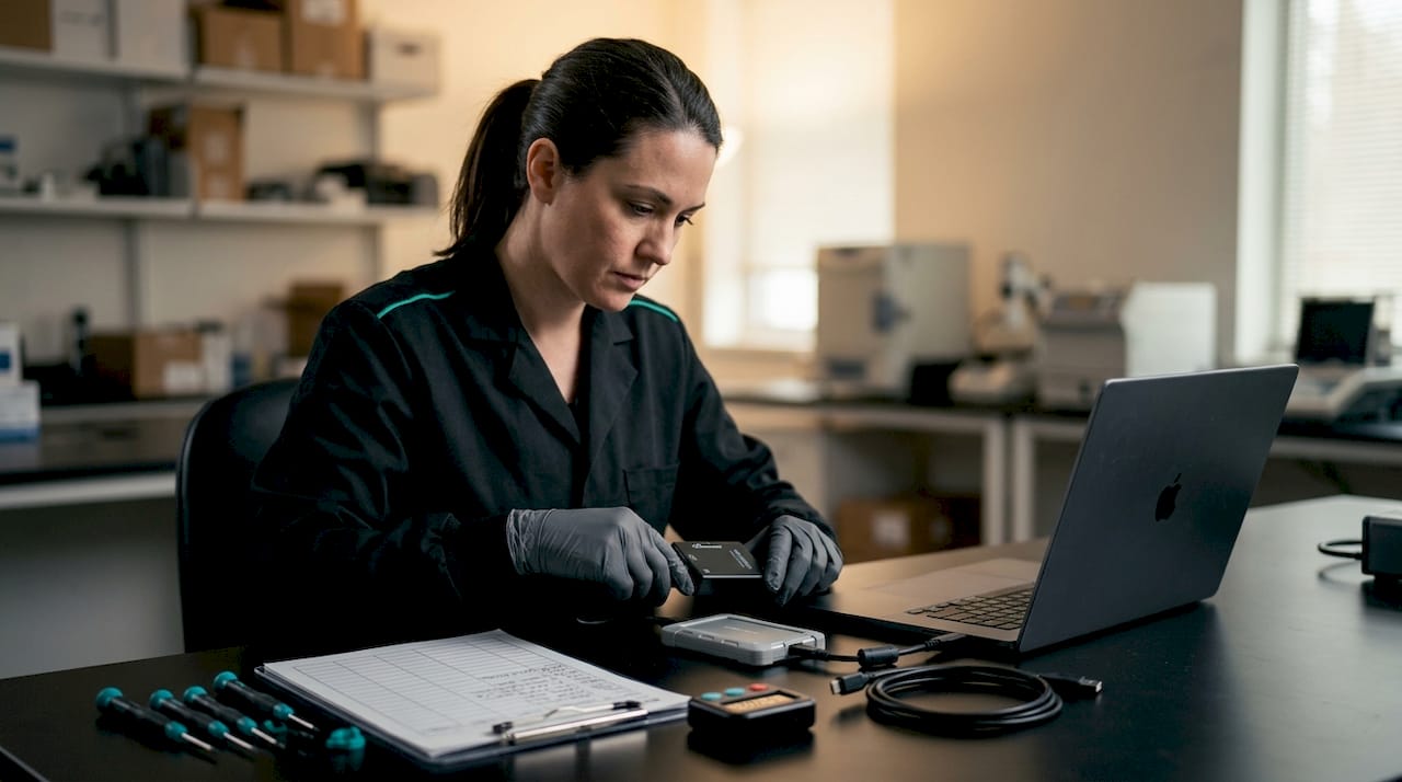 Technician handling browser forensic data extraction tools
