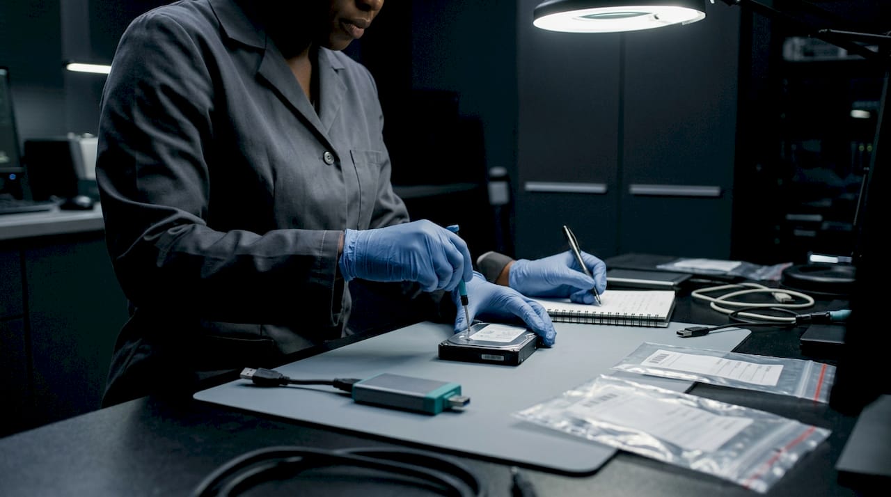Forensic expert preparing digital evidence