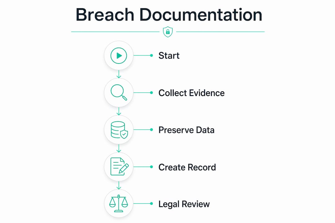 Infographic showing step-by-step cyber breach documentation process