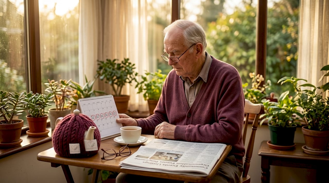 Elderly man reflecting on missed social events