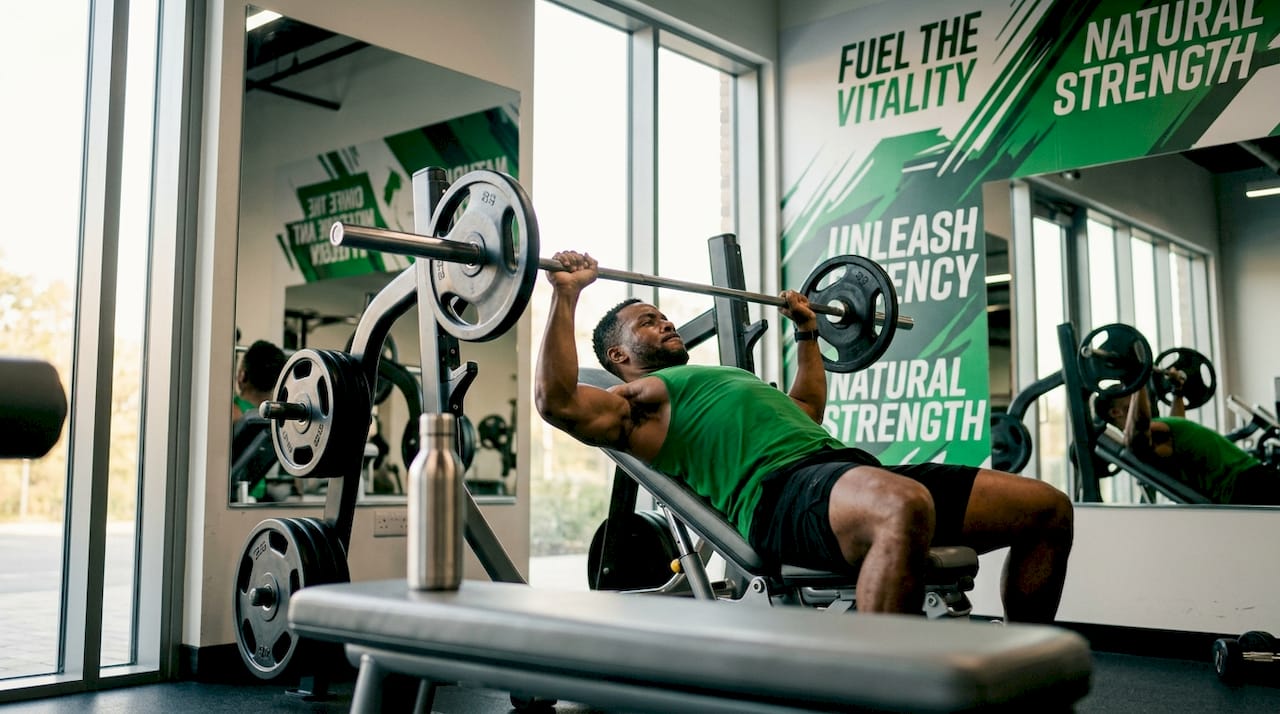 Man performing bench press in gym