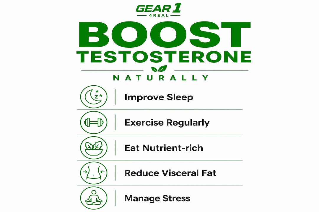 Infographic showing natural testosterone boosting steps
