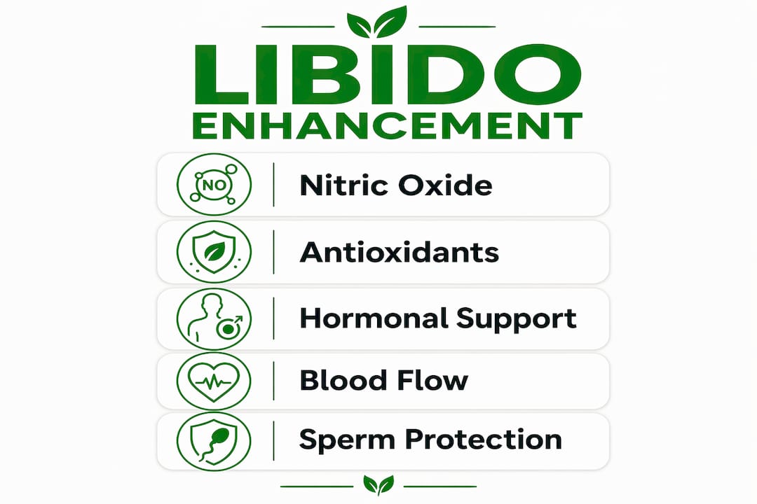 Infographic illustrating biological mechanisms of libido enhancement