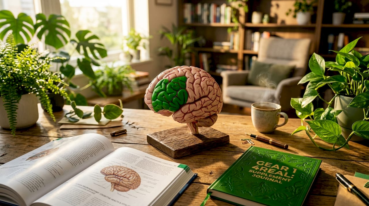 Close-up of brain model and hormone diagrams