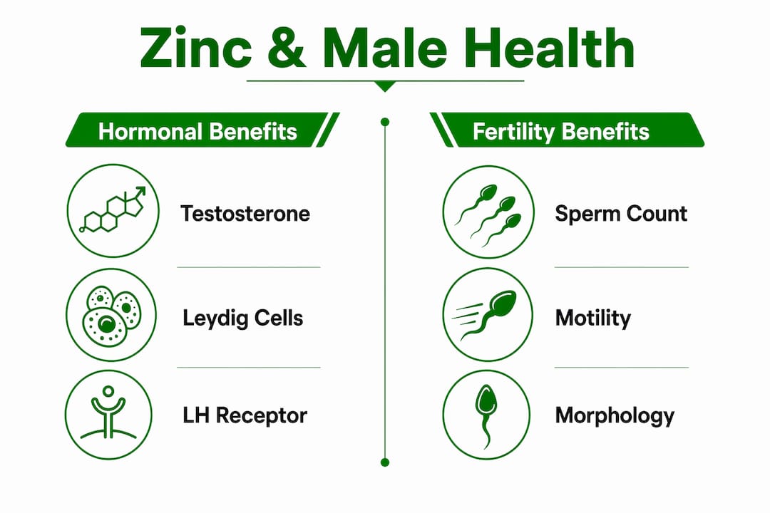 Infographic comparing zinc's hormonal and fertility benefits