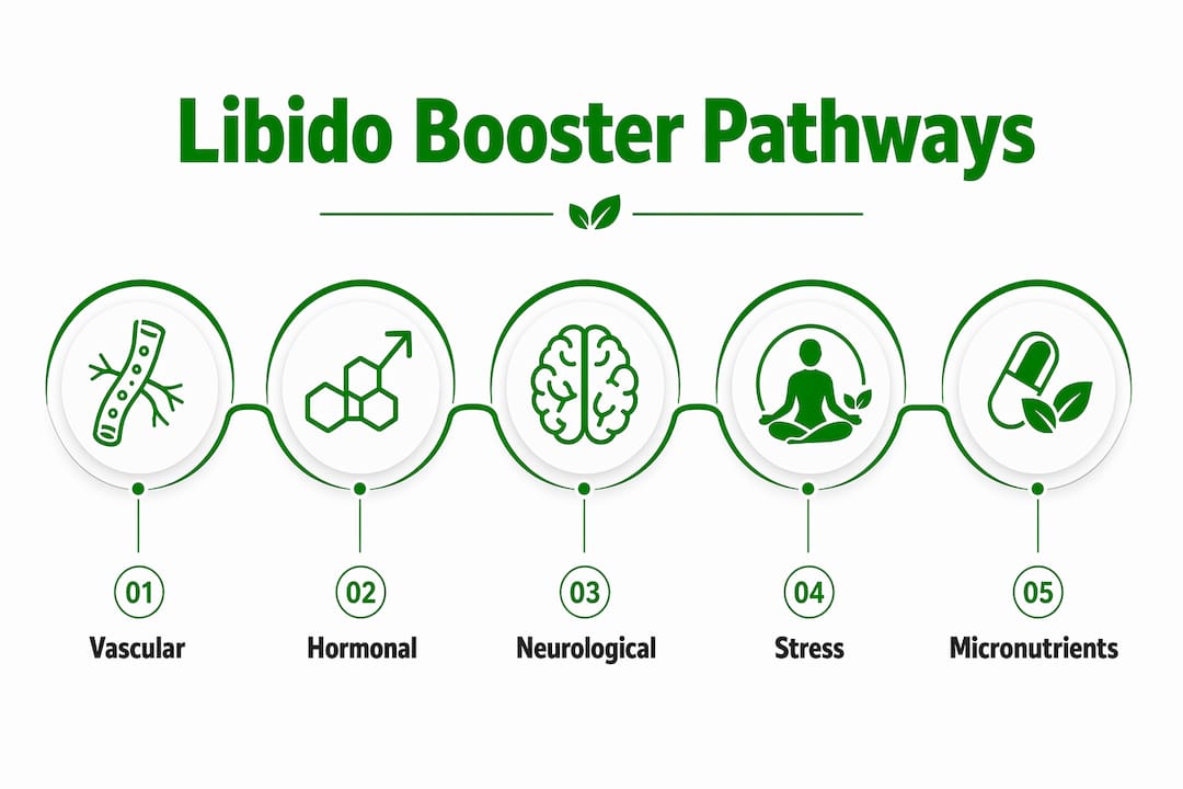 Infographic of herbal libido booster biological pathways
