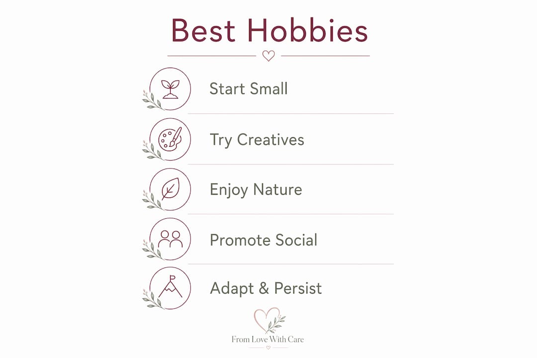 Infographic showing steps to choose hobbies for elderly well-being