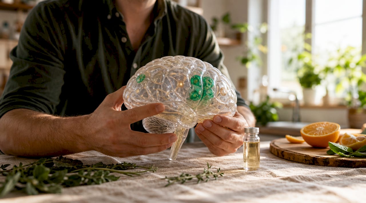 Close-up anatomy model showing brain testosterone receptors