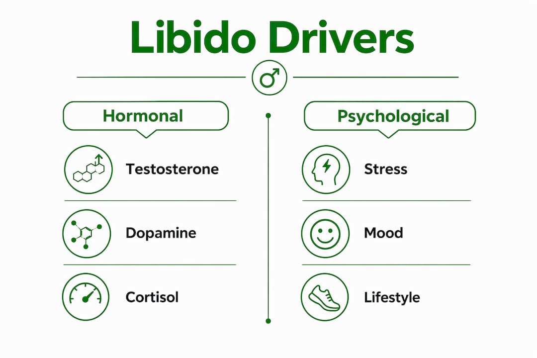 Infographic showing hormonal vs psychological libido drivers