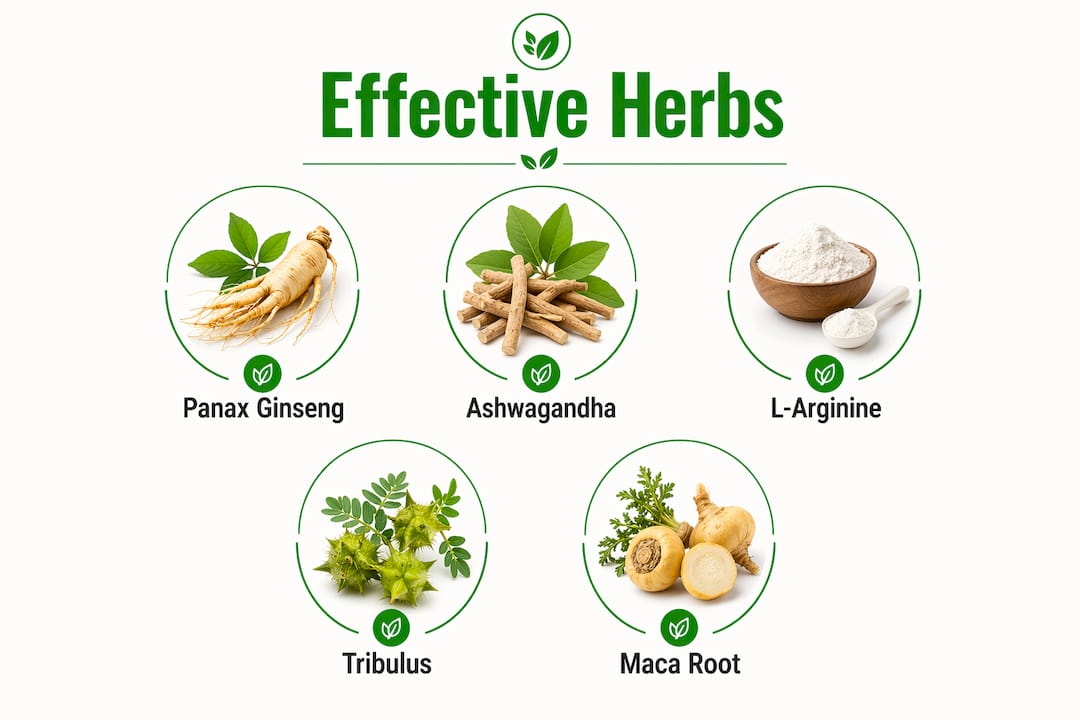 Infographic showing most effective herbs for erectile health