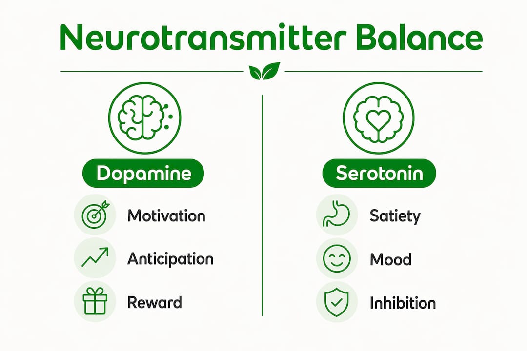 Infographic comparing dopamine and serotonin roles in sexual desire