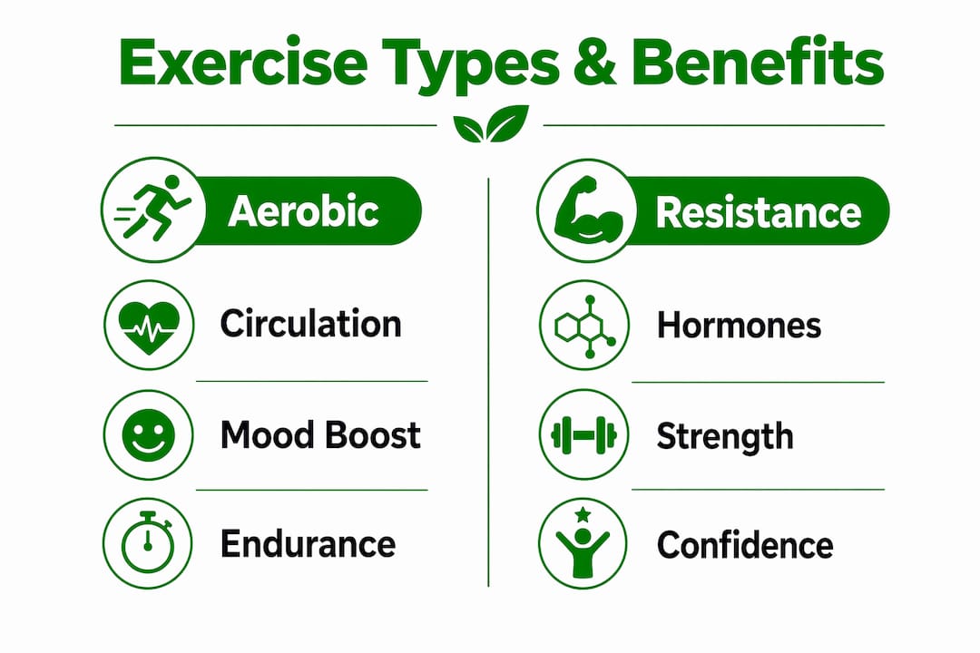 Infographic comparing aerobic and resistance exercise benefits
