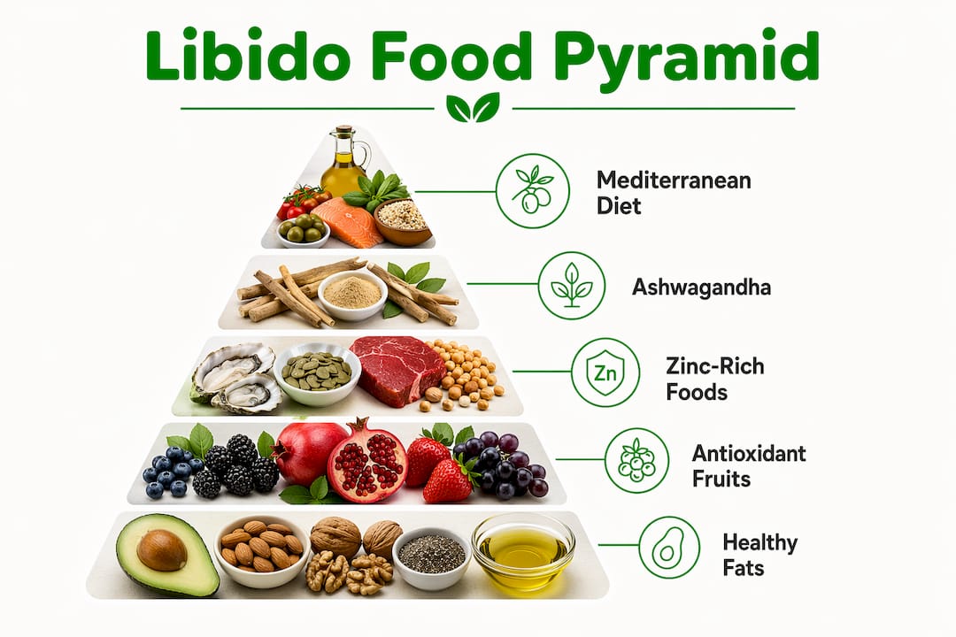 Pyramid infographic showing natural libido boosting foods