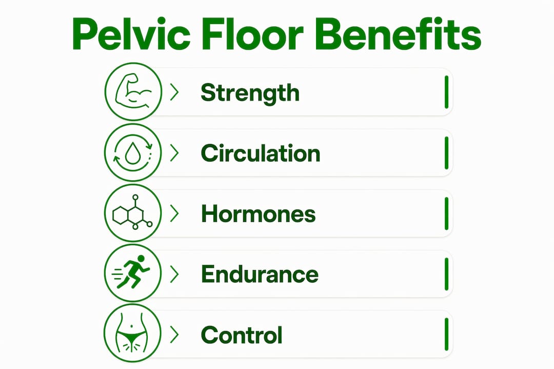 Infographic illustrating key benefits of pelvic floor exercises