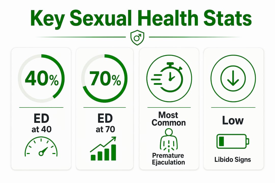 Infographic showing key statistics of male sexual health issues