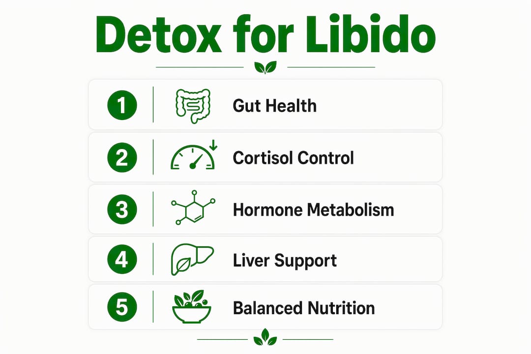 Infographic illustrating detox steps to improve libido