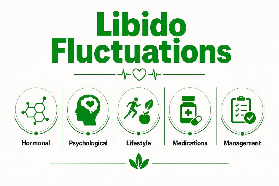 Infographic showing causes and solutions for male libido changes