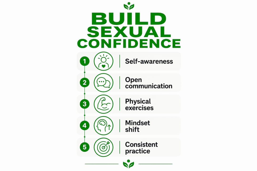 Infographic illustrating five steps to build sexual confidence