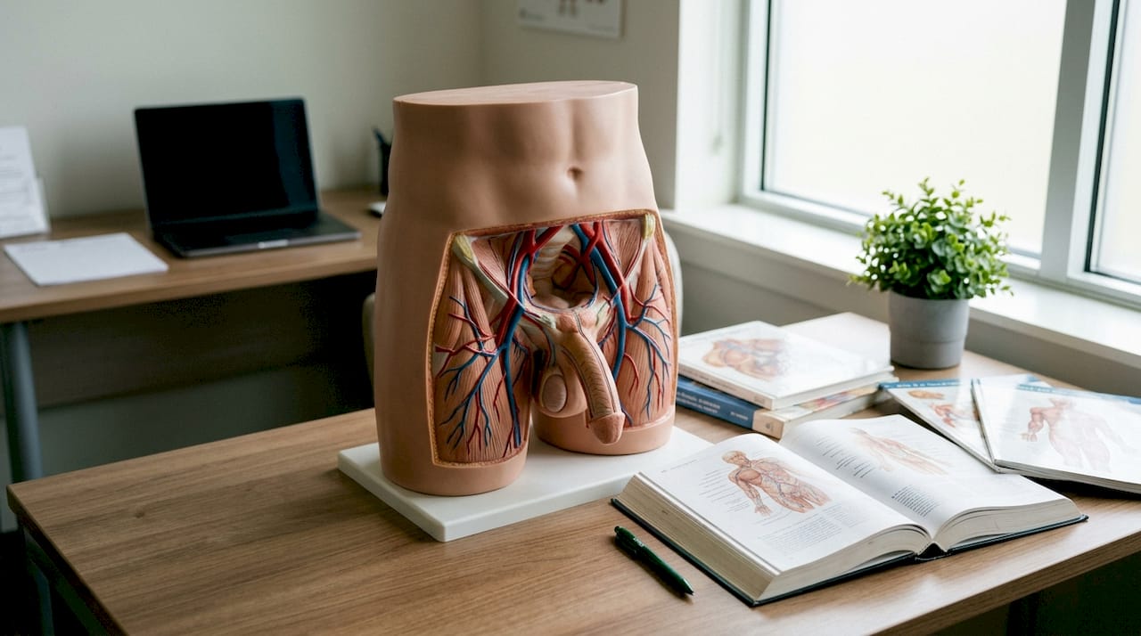 Anatomical model showing penis blood flow vessels