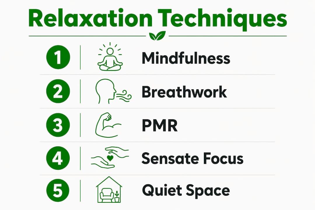 Infographic listing key relaxation techniques