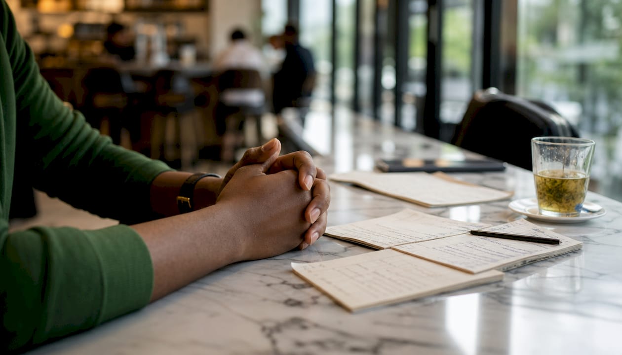 Hands showing stress at home office desk