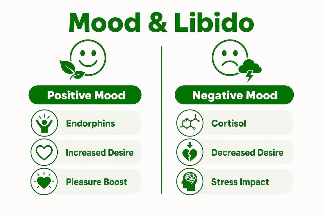 Infographic comparing positive and negative mood effects on libido