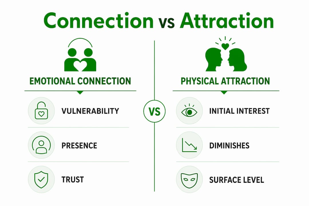 Infographic comparing emotional connection and physical attraction