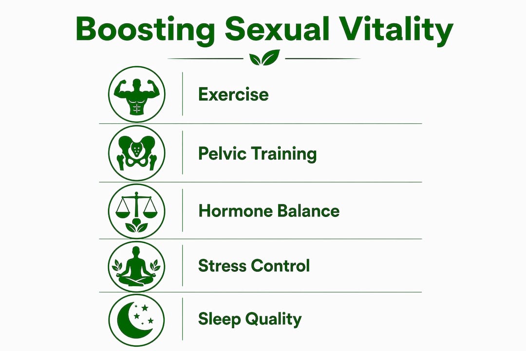 Infographic illustrating steps to enhance sexual vitality