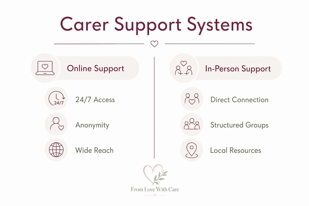 Infographic comparing online and in-person carer supports