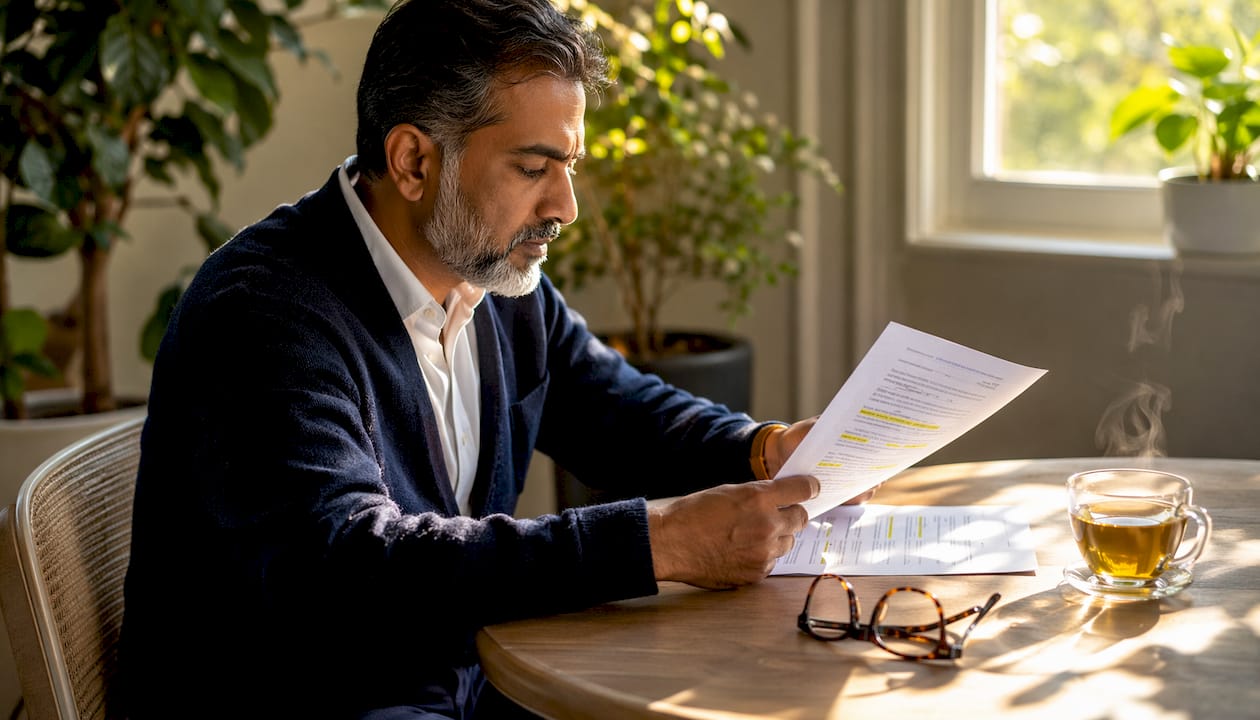 Businessman reviewing courier contract documents