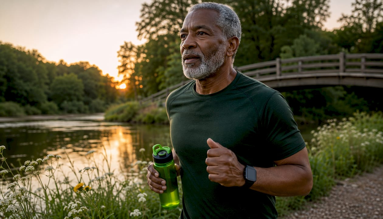 Older man walking outdoors for erectile health