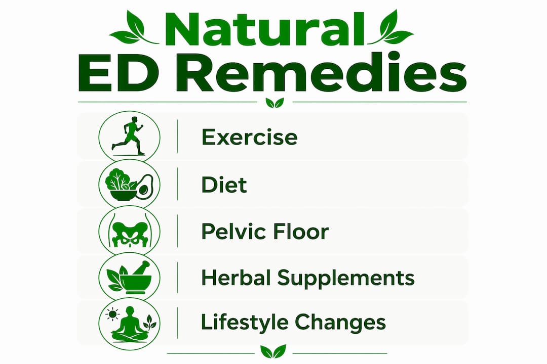 Infographic showing natural erectile dysfunction remedies steps