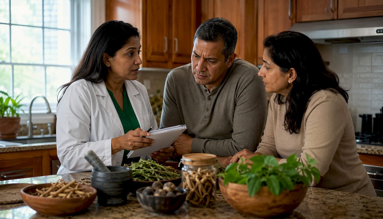Doctor consulting couple about hormonal health