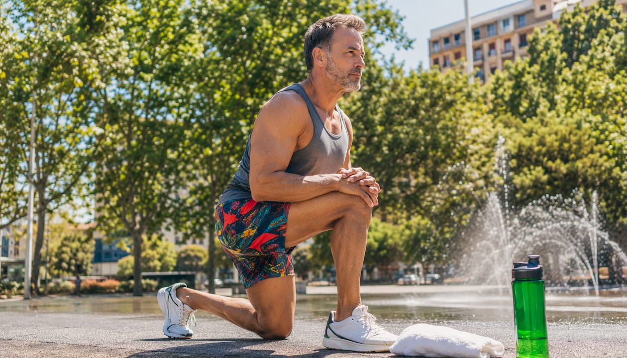 Man stretching outdoors for stamina