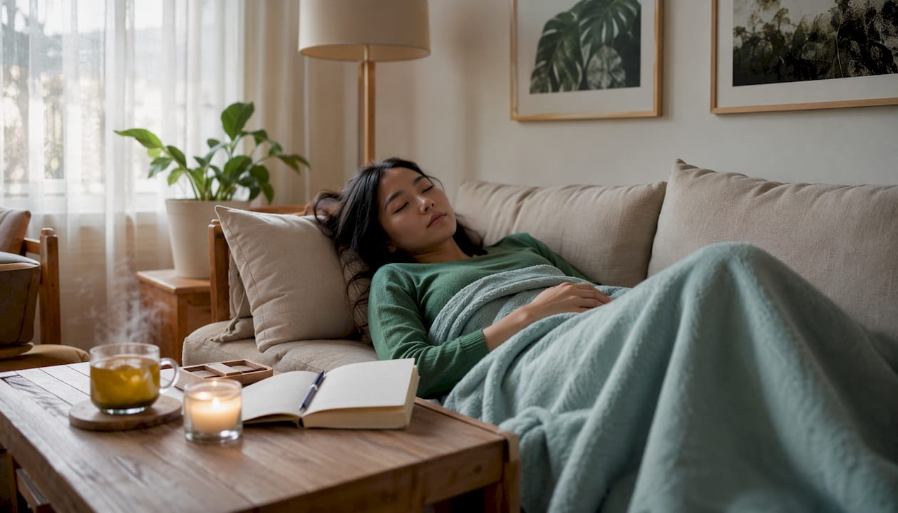 Woman resting in bed during midday nap