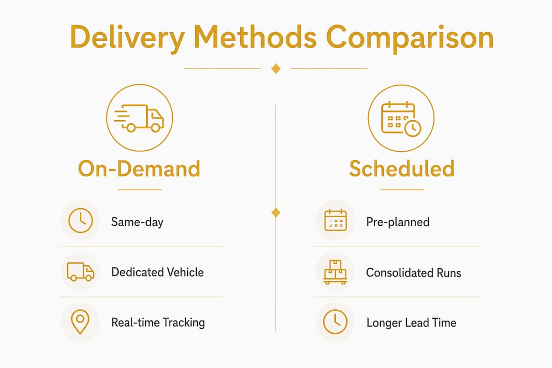 Infographic comparing on-demand and scheduled delivery