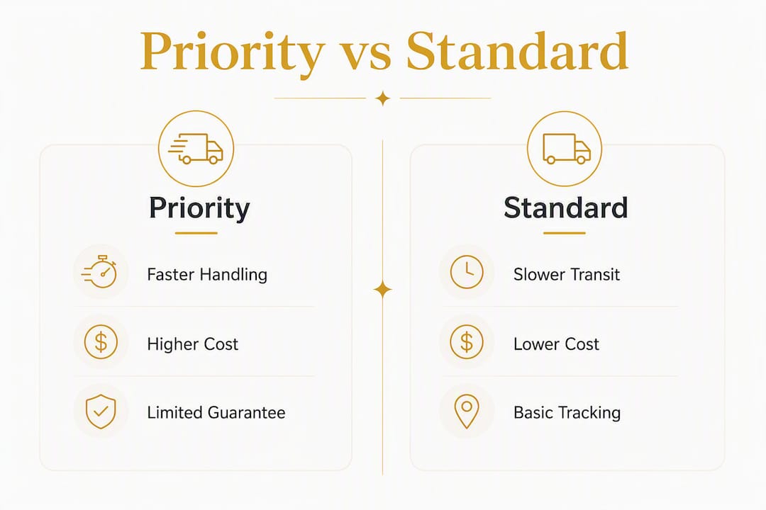 Infographic contrasting priority and standard courier services