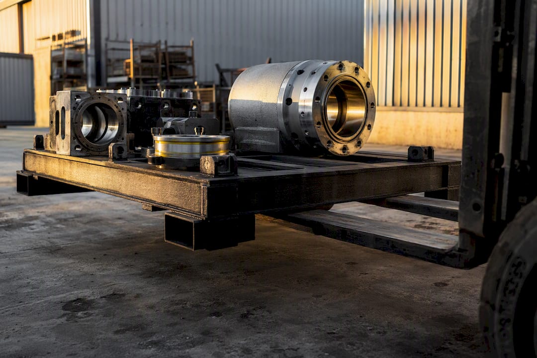 Steel pallet with engineering load in industrial yard