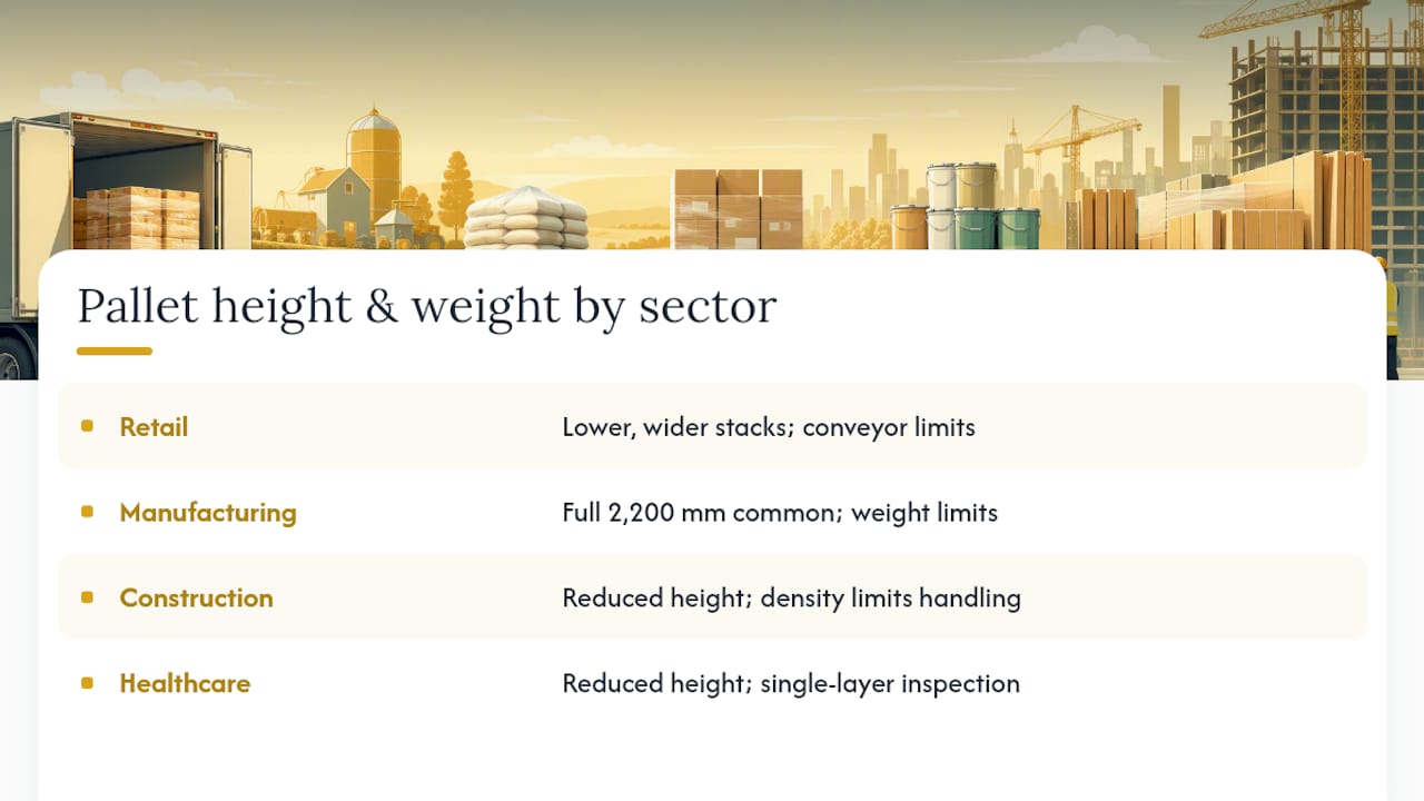Comparison diagram of pallet height and weight limits by industry