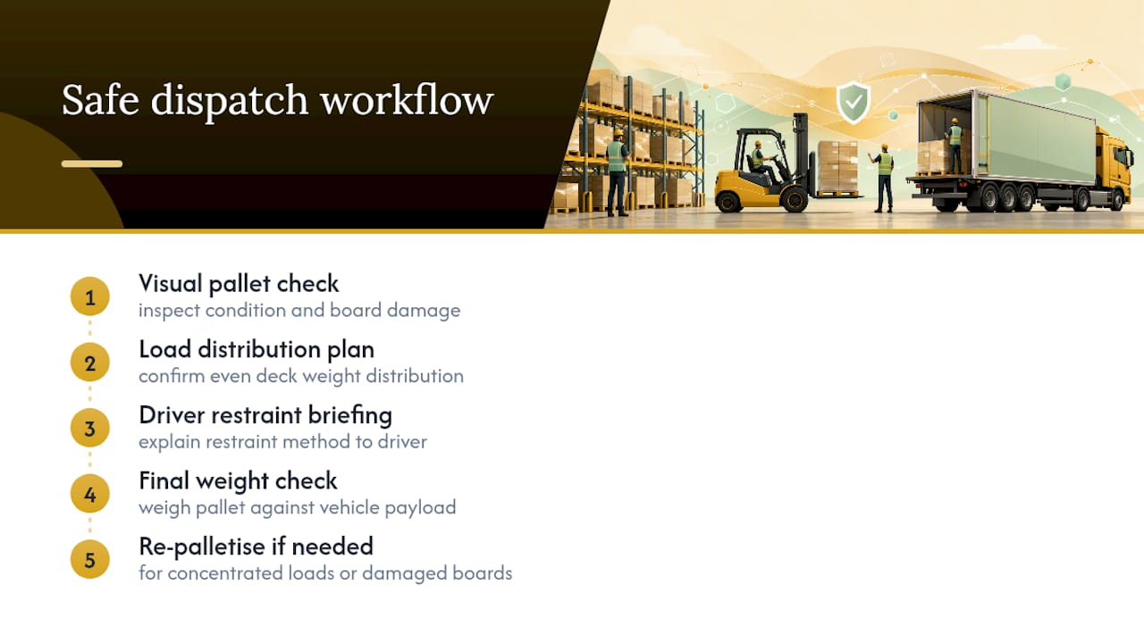 Four-step pallet dispatch safety workflow
