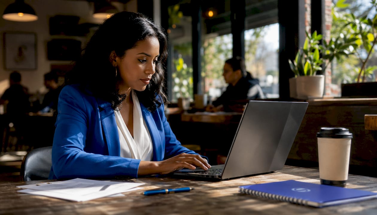 Loan officer using mortgage POS portal on laptop