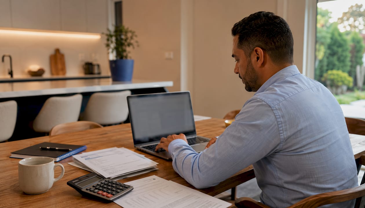 Mortgage broker working on loan platform at home office