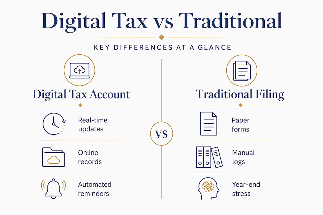 Infographic comparing digital and traditional tax systems