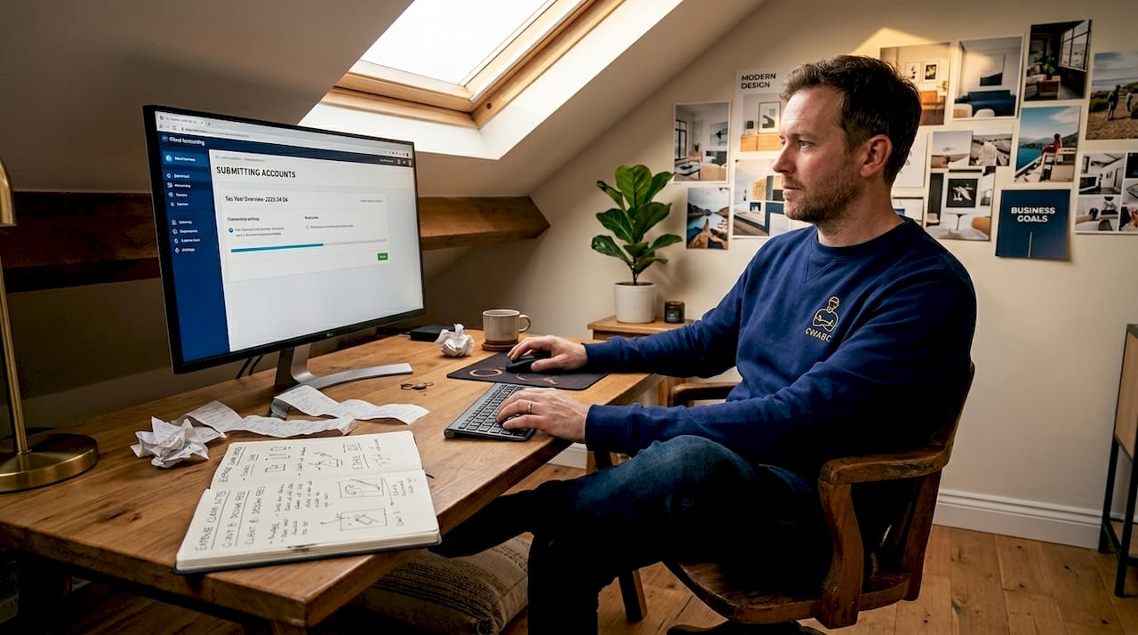 Freelancer updating tax records at home