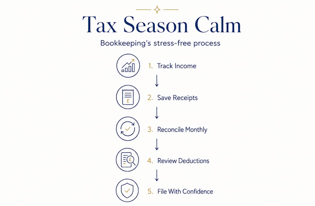 Infographic showing five steps for stress-free tax filing