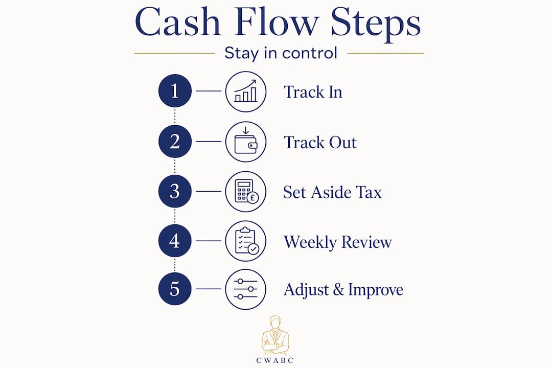 Infographic with five steps for sole trader cash flow