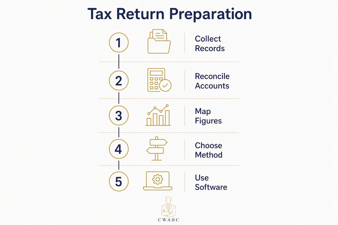 Infographic outlining tax return preparation steps