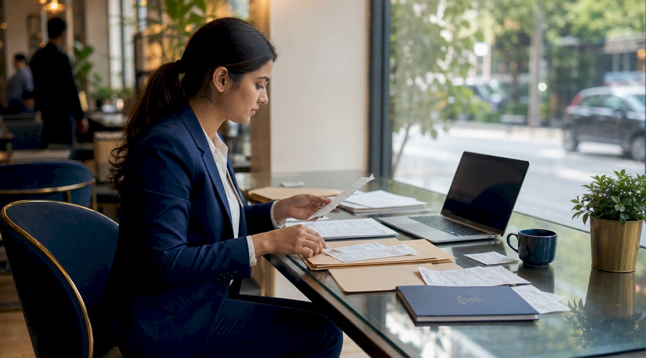 Hands managing landlord property financial records