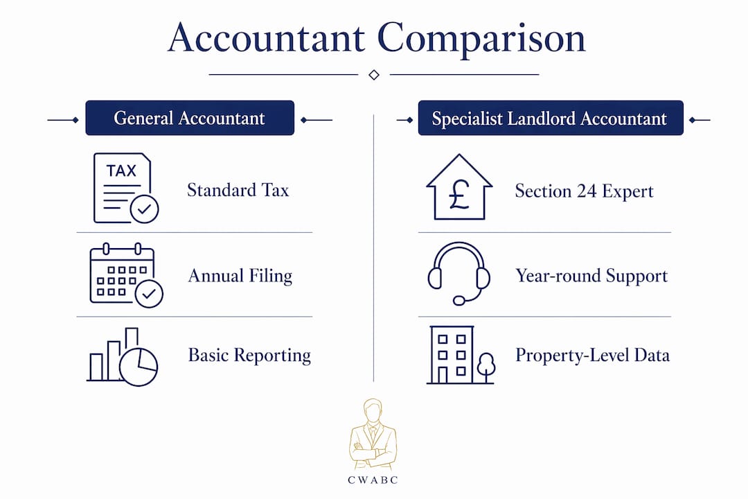 Infographic comparing general and specialist landlord accountants